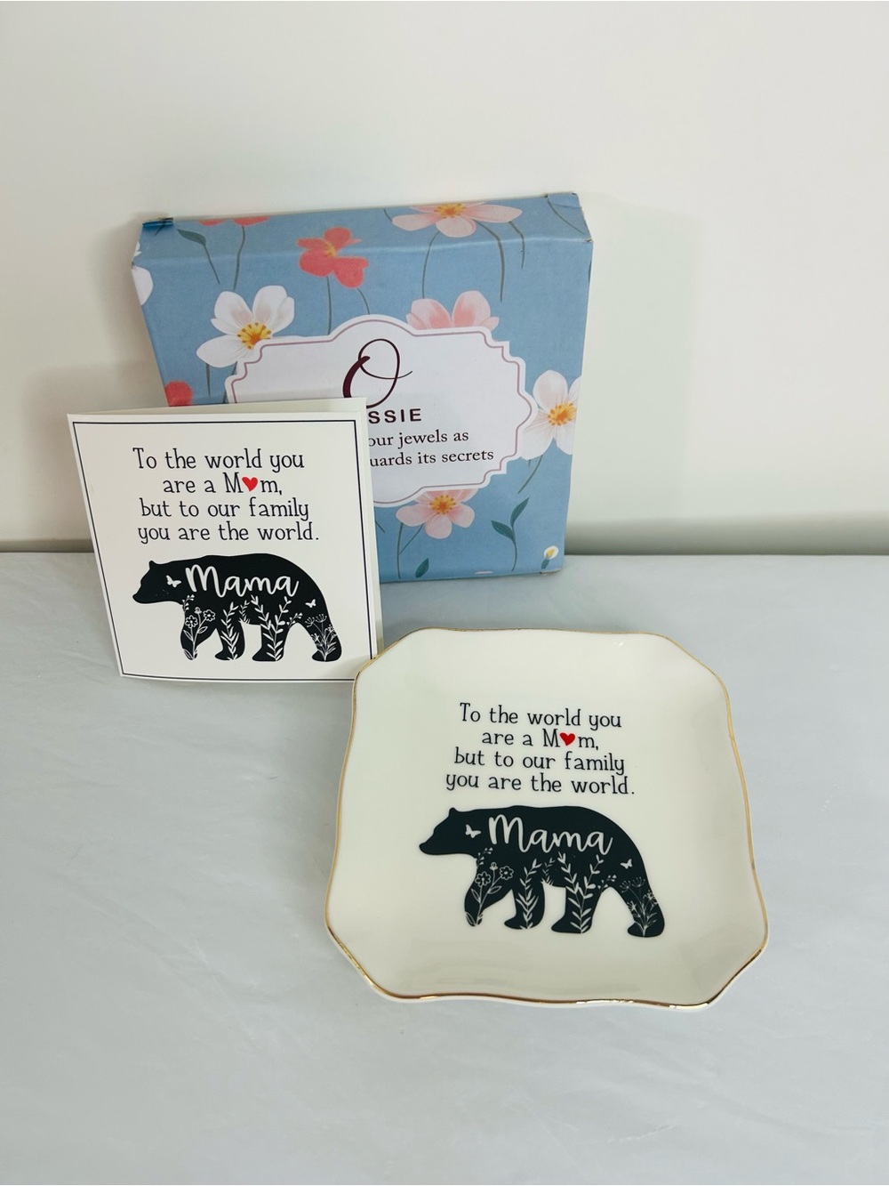 Mama Bear Jewelry Trinket Dish - White and Black with lovely quote